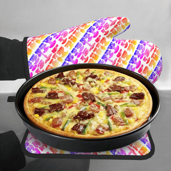Кухненска ръкавица Magic Mushroom Hipster Rainbow Print Anti Heat Baking Cooking Mitten Държач за гърне BBQ Bakery Kits Set