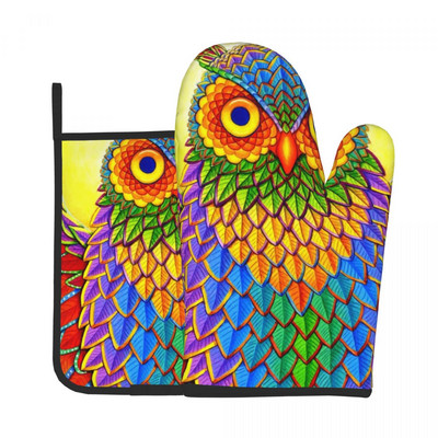 Burvju sēņu virtuves cimds Hipster varavīksnes apdruka pret karstumu cepšana gatavošana dūraiņa katla turētājs BBQ maizes dūraiņu komplekts