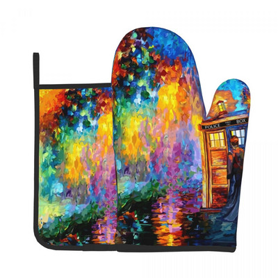 Burvju sēņu virtuves cimds Hipster varavīksnes apdruka pret karstumu cepšana gatavošana dūraiņa katla turētājs BBQ maizes dūraiņu komplekts