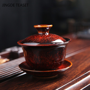 Yixing Kiln change Керамична чаша за чай Gaiwan Ръчно изработена супница за чай Купа Японски лукс Ретро домашен комплект за чай Аксесоари Съдове за напитки