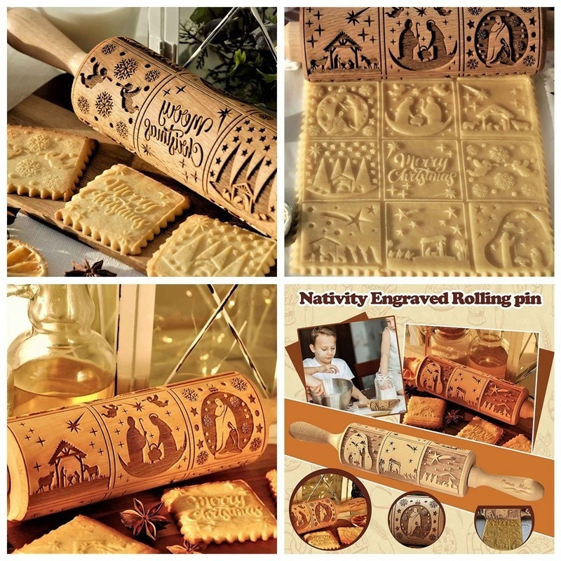 Kalėdinis kočėlas su rašto kočėlučiais Uolos snaigės briedžio reljefinis kepimo sausainis biskvitas fondant tortas raštuotas volelis