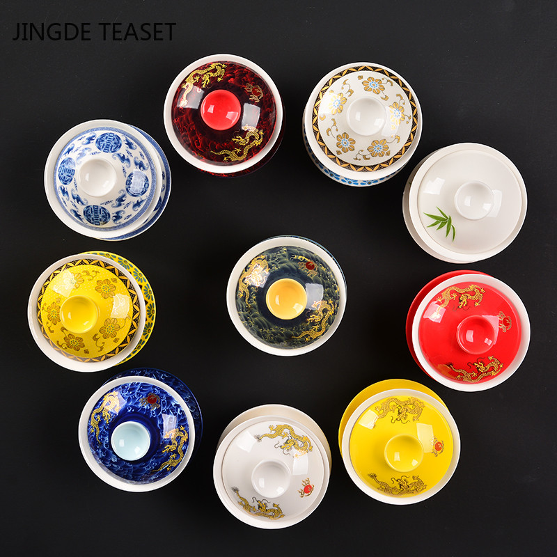 Miyayan stila keramikas Gaiwan tējas krūze ar rokām gatavota ķīniešu pūķa raksta tējas tēja bļoda Retro porcelāna tējas trauku piederumi 200 ml