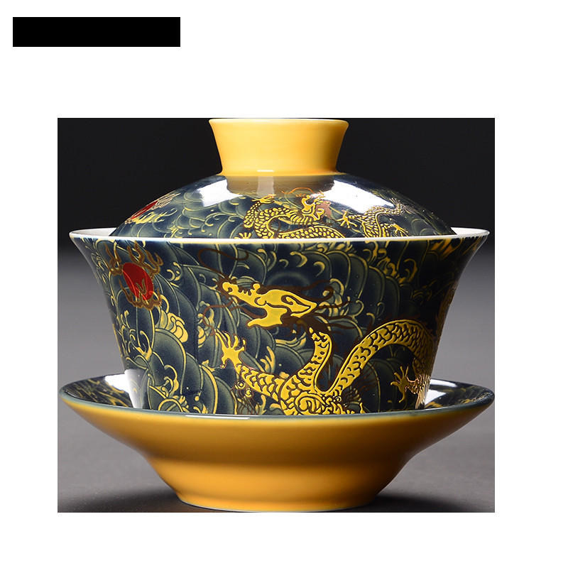 Miyayan stila keramikas Gaiwan tējas krūze ar rokām gatavota ķīniešu pūķa raksta tējas tēja bļoda Retro porcelāna tējas trauku piederumi 200 ml