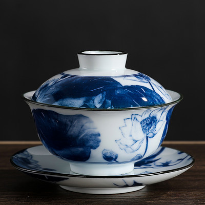 Kinijos vintažinio mėlynos ir baltos spalvos porcelianinis Gaiwan rankų darbo keramikinis arbatos dubuo arbatos puodelis namų arbatos indai arbatos ceremonijos asmeninis puodelis