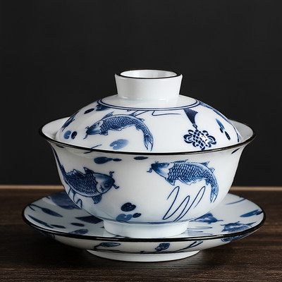 Kinijos vintažinio mėlynos ir baltos spalvos porcelianinis Gaiwan rankų darbo keramikinis arbatos dubuo arbatos puodelis namų arbatos indai arbatos ceremonijos asmeninis puodelis