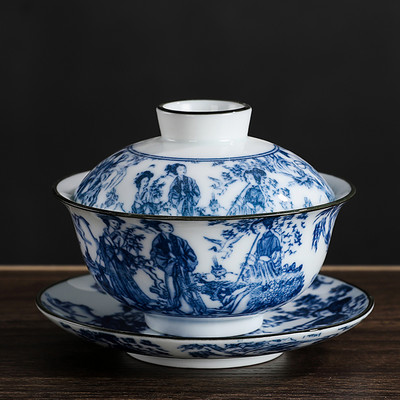 Kinijos vintažinio mėlynos ir baltos spalvos porcelianinis Gaiwan rankų darbo keramikinis arbatos dubuo arbatos puodelis namų arbatos indai arbatos ceremonijos asmeninis puodelis