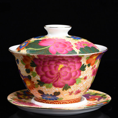 Palace Emalja Dragon Pattern Ceramic Gaiwan Ķīniešu roku darbs tējas tase Ceļojumu tējas trauks Mājas tējas piederumi Aksesuāri Dzērienu trauki 170ml