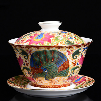 Palace Emalja Dragon Pattern Ceramic Gaiwan Ķīniešu roku darbs tējas tase Ceļojumu tējas trauks Mājas tējas piederumi Aksesuāri Dzērienu trauki 170ml