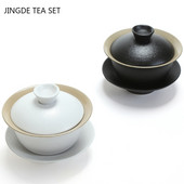 Black Ceramics Gaiwan Boutique ar vāku tējas tasei Mājas rokām gatavota tēja Tureen Ķīniešu tējas ceremonijas piederumi pielāgoti tējas komplekti