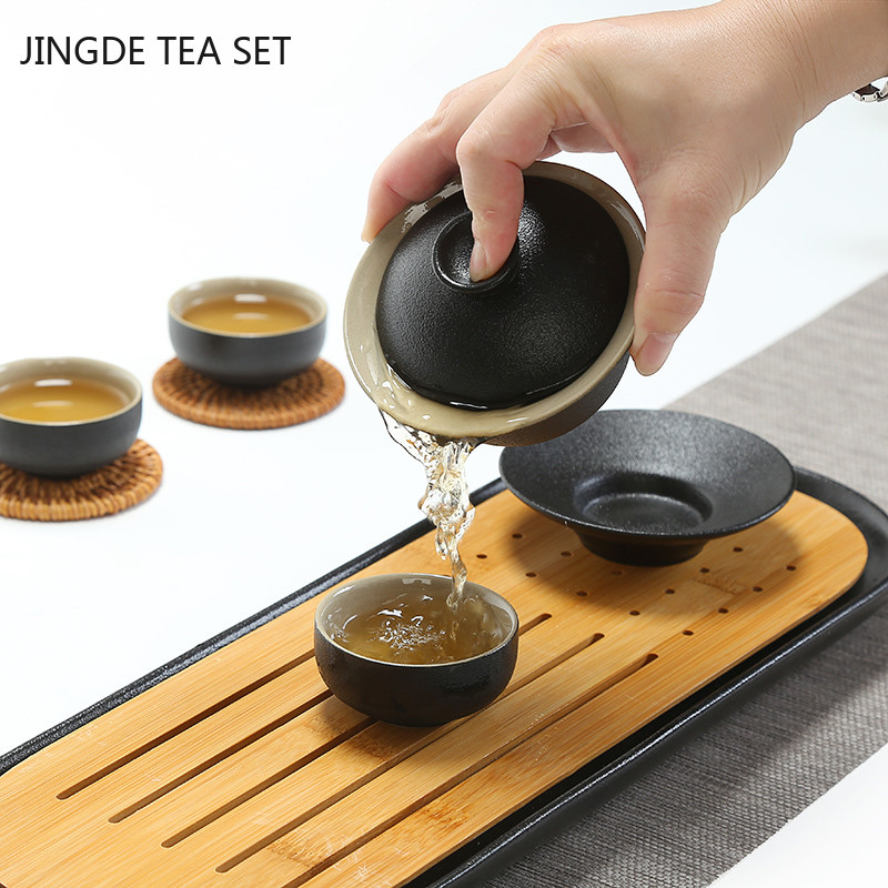 Black Ceramics Gaiwan Boutique ar vāku tējas tasei Mājas rokām gatavota tēja Tureen Ķīniešu tējas ceremonijas piederumi pielāgoti tējas komplekti