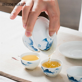 Китайска керамика Gaiwan, ръчно рисувана чаша за чай, супник, ръчно изработени порцеланови прибори за чай, аксесоари, съдове за пиене Персонална единична чаша