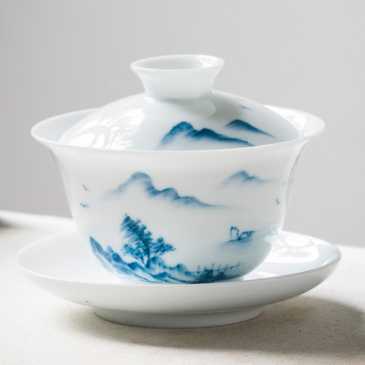 Ķīniešu keramikas Gaiwan ar rokām apgleznota tējas krūze