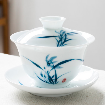 Ķīniešu keramikas Gaiwan ar rokām apgleznota tējas krūze