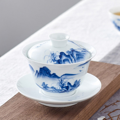 Ķīniešu keramikas Gaiwan ar rokām apgleznota tējas krūze