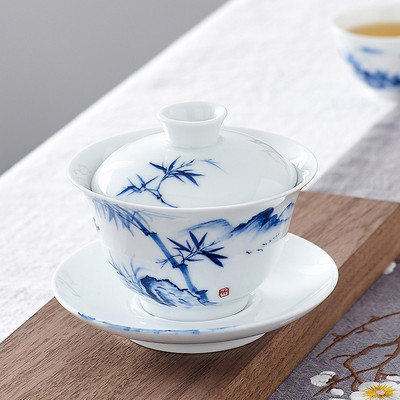 Ķīniešu keramikas Gaiwan ar rokām apgleznota tējas krūze