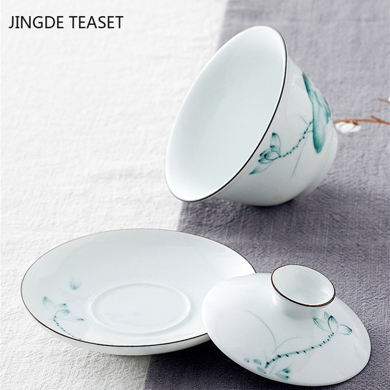 Ķīniešu keramikas Gaiwan ar rokām apgleznota tējas krūze