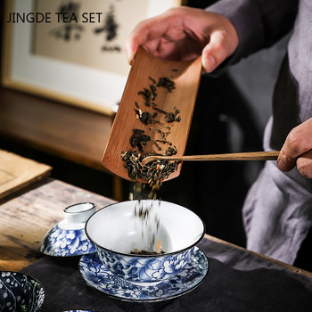 Винтидж син и бял порцелан Gaiwan, ръчно изработена керамична чаша за чай, преносима купа за чай за пътуване, китайски домашни прибори за чай, лична чаша 150 ml