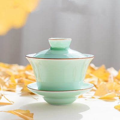 Kínai kerámia kis hal Gaiwan teáscsésze utazási teástál Kézzel készített Celadon teás edények Kiegészítők Italeszközök Személyes csésze 140 ml