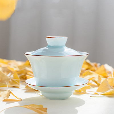 Kínai kerámia kis hal Gaiwan teáscsésze utazási teástál Kézzel készített Celadon teás edények Kiegészítők Italeszközök Személyes csésze 140 ml