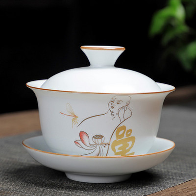 Pielāgots vintage tējas komplekts keramikas Gaiwan mājsaimniecības tējas bļoda tējtasīte ar vāku Pārnēsājama porcelāna tējas infuser Ķīniešu meistara kauss