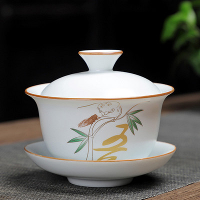 Pielāgots vintage tējas komplekts keramikas Gaiwan mājsaimniecības tējas bļoda tējtasīte ar vāku Pārnēsājama porcelāna tējas infuser Ķīniešu meistara kauss