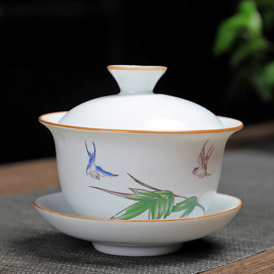 Pielāgots vintage tējas komplekts keramikas Gaiwan mājsaimniecības tējas bļoda tējtasīte ar vāku Pārnēsājama porcelāna tējas infuser Ķīniešu meistara kauss