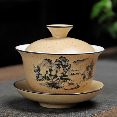 Pielāgots vintage tējas komplekts keramikas Gaiwan mājsaimniecības tējas bļoda tējtasīte ar vāku Pārnēsājama porcelāna tējas infuser Ķīniešu meistara kauss