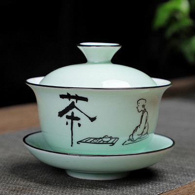 Pielāgots vintage tējas komplekts keramikas Gaiwan mājsaimniecības tējas bļoda tējtasīte ar vāku Pārnēsājama porcelāna tējas infuser Ķīniešu meistara kauss