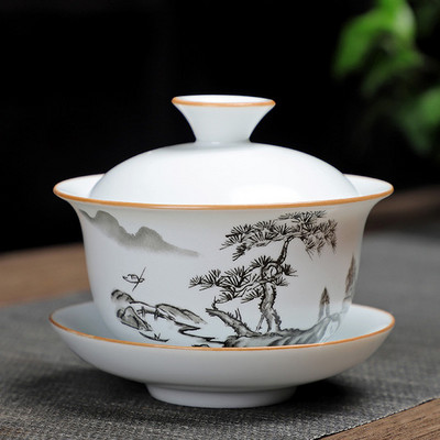 Pielāgots vintage tējas komplekts keramikas Gaiwan mājsaimniecības tējas bļoda tējtasīte ar vāku Pārnēsājama porcelāna tējas infuser Ķīniešu meistara kauss