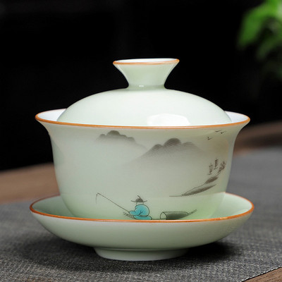 Pielāgots vintage tējas komplekts keramikas Gaiwan mājsaimniecības tējas bļoda tējtasīte ar vāku Pārnēsājama porcelāna tējas infuser Ķīniešu meistara kauss