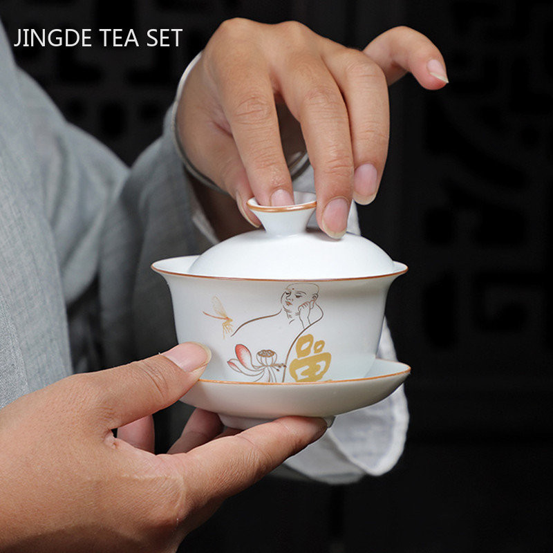 Pielāgots vintage tējas komplekts keramikas Gaiwan mājsaimniecības tējas bļoda tējtasīte ar vāku Pārnēsājama porcelāna tējas infuser Ķīniešu meistara kauss