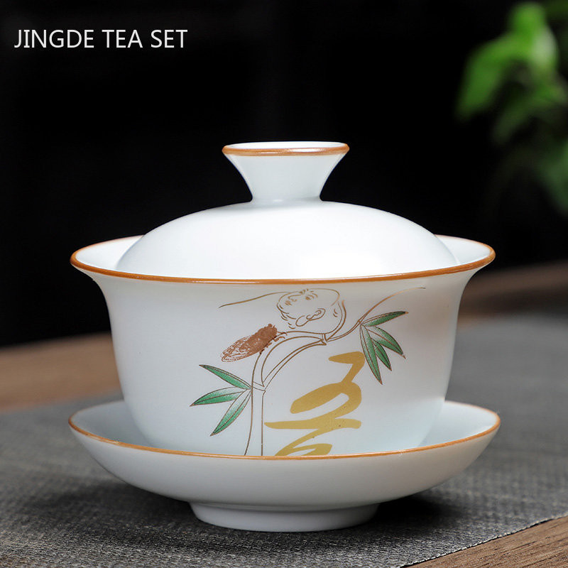 Pielāgots vintage tējas komplekts keramikas Gaiwan mājsaimniecības tējas bļoda tējtasīte ar vāku Pārnēsājama porcelāna tējas infuser Ķīniešu meistara kauss