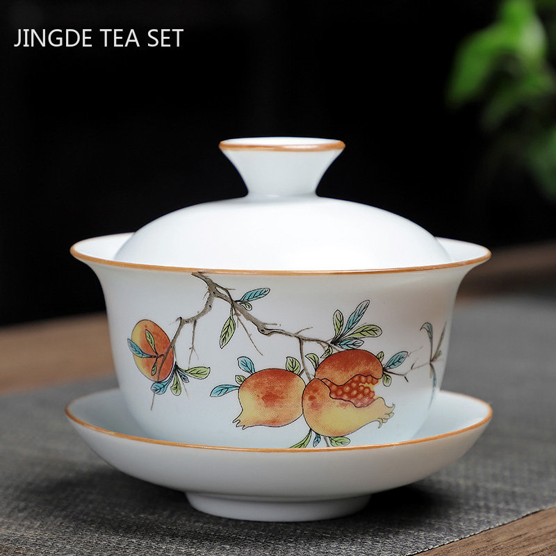 Pielāgots vintage tējas komplekts keramikas Gaiwan mājsaimniecības tējas bļoda tējtasīte ar vāku Pārnēsājama porcelāna tējas infuser Ķīniešu meistara kauss