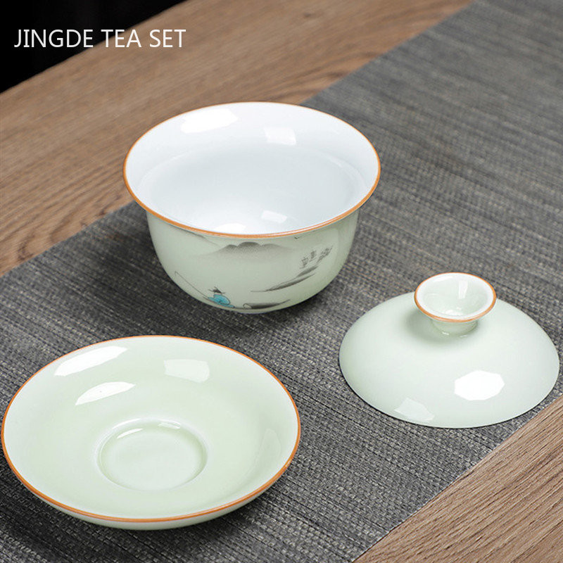 Pielāgots vintage tējas komplekts keramikas Gaiwan mājsaimniecības tējas bļoda tējtasīte ar vāku Pārnēsājama porcelāna tējas infuser Ķīniešu meistara kauss