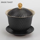 Dehua Melnā keramika Keramika Gaiwan Tējas krūze Ar rokām gatavota tēja ķīniešu retro tējas komplekts Aksesuāri Master Cup Mājas Dzērieni 210ml