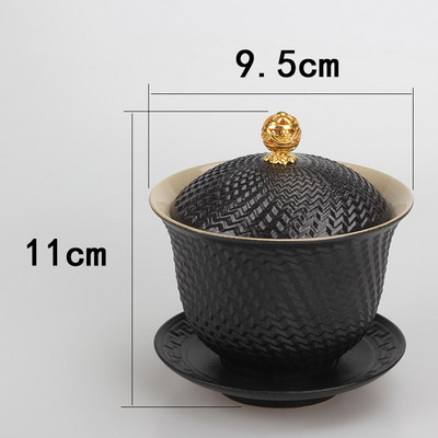 Dehua Melnā keramika Keramika Gaiwan Tējas krūze Ar rokām gatavota tēja ķīniešu retro tējas komplekts Aksesuāri Master Cup Mājas Dzērieni 210ml