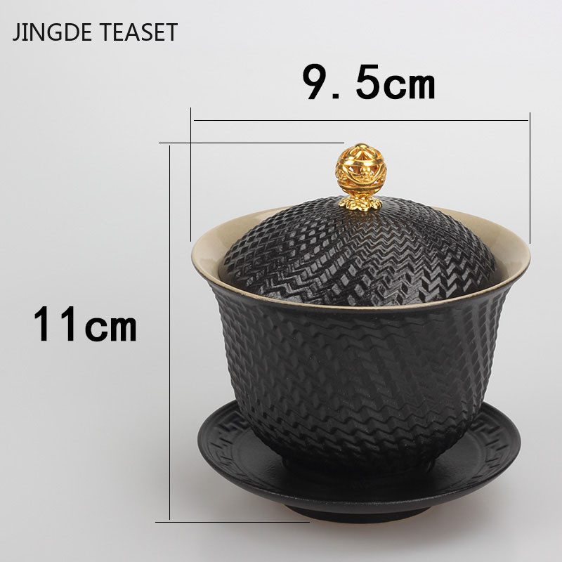 Dehua Melnā keramika Keramika Gaiwan Tējas krūze Ar rokām gatavota tēja ķīniešu retro tējas komplekts Aksesuāri Master Cup Mājas Dzērieni 210ml