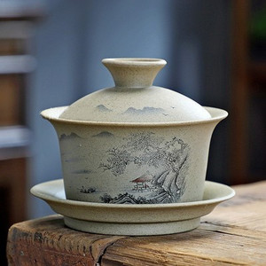 130 ml pielāgota rupja keramika Gaiwan antīkas keramikas tējas infūzijas pārnēsājams skaistumkopšanas ķīniešu tējas komplekts ar vāku Tējas krūzes tējas trauks