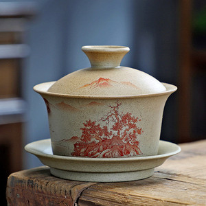 130 ml pielāgota rupja keramika Gaiwan antīkas keramikas tējas infūzijas pārnēsājams skaistumkopšanas ķīniešu tējas komplekts ar vāku Tējas krūzes tējas trauks