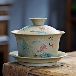 130 ml pielāgota rupja keramika Gaiwan antīkas keramikas tējas infūzijas pārnēsājams skaistumkopšanas ķīniešu tējas komplekts ar vāku Tējas krūzes tējas trauks