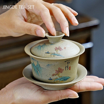 130 мл персонализирана груба керамика Gaiwan античен керамичен чай за инфузер преносим козметичен комплект за чай китайски с капак чаша за чай купа за чай