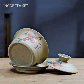 130 мл персонализирана груба керамика Gaiwan античен керамичен чай за инфузер преносим козметичен комплект за чай китайски с капак чаша за чай купа за чай