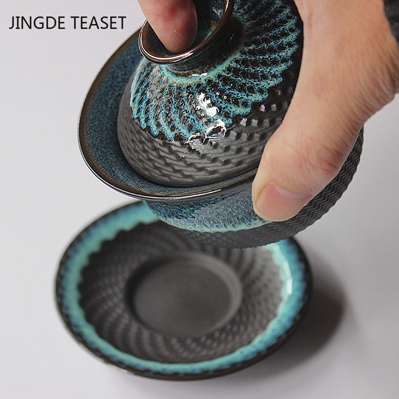 Αλλαγή φούρνου Dehua Κεραμικό φλιτζάνι τσαγιού Gaiwan Χειροποίητο σετ τσαγιού κινέζικη ρετρό σετ τσαγιού Αξεσουάρ Master Cup Drinkware 180ML