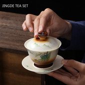 Vintage kerámia tea tureen kézzel festett táj Gaiwan Otthon Fazekas tea csésze Kínai teáskészlet tartozékok Teásasztal kellékek