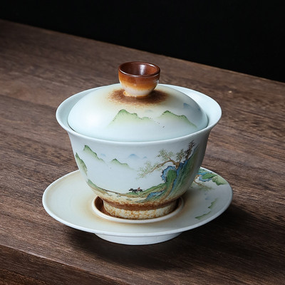 Vintage kerámia tea tureen kézzel festett táj Gaiwan Otthon Fazekas tea csésze Kínai teáskészlet tartozékok Teásasztal kellékek