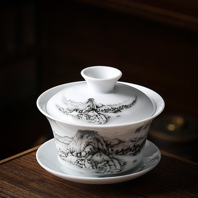 Kiniškas mėlynos ir baltos spalvos porcelianinis „Gaiwan“ nešiojamas kelioninis arbatos dubuo namų keraminis arbatos puodelis Rankų darbo arbatos indas asmeninis vienas puodelis 140 ml