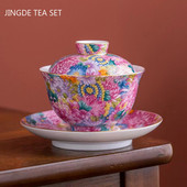 Palace Style keramikas Gaiwan emaljas krāsa ar vāku tējtasīti Light Luxury Chinese Beauty Tea Infuser Mājas tējas komplekta piederumi