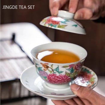 Palace Style Ceramic Gaiwan Enamel Color with Cover Teacup Light Luxury Chinese Beauty Tea Infuser Home Tea Set Аксесоари