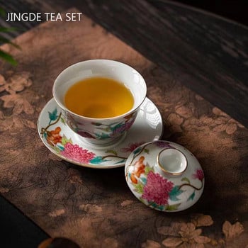 Palace Style Ceramic Gaiwan Enamel Color with Cover Teacup Light Luxury Chinese Beauty Tea Infuser Home Tea Set Аксесоари