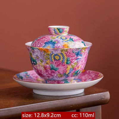 Palace Style keramikas Gaiwan emaljas krāsa ar vāku tējtasīti Light Luxury Chinese Beauty Tea Infuser Mājas tējas komplekta piederumi